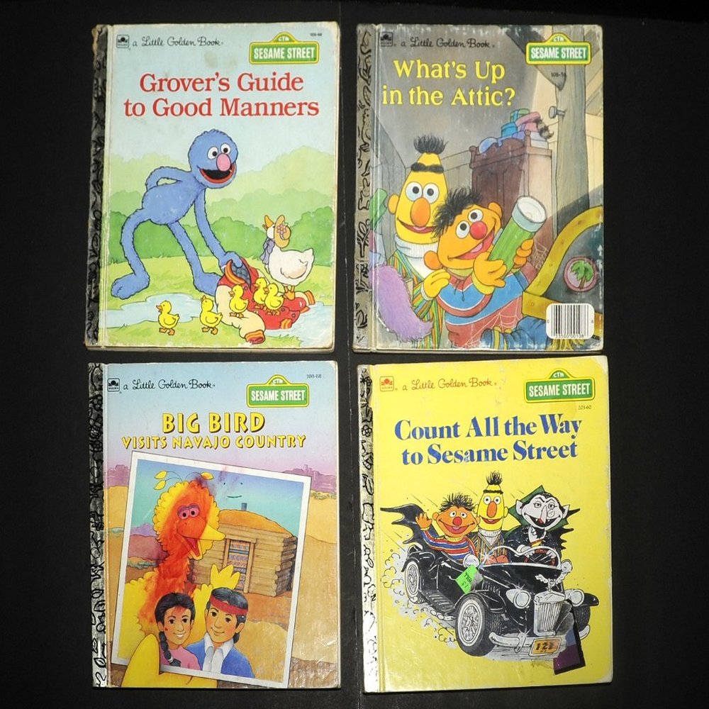 VTG Little Golden Books Lot of 4 Sesame St BIG BIRD GROVER BERT & ERNIE 70s-90s